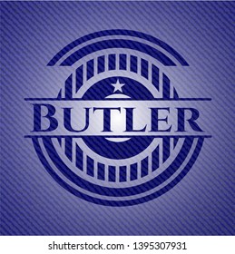 Butler Badge With Jean Texture. Vector Illustration. Detailed.