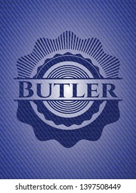 Butler Badge With Jean Texture. Vector Illustration. Detailed.