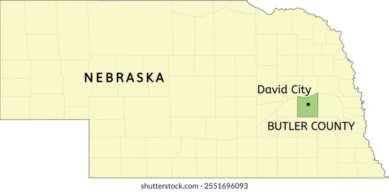 Butler County and city of David City location on Nebraska state map