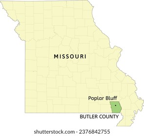 Butler County and city of Poplar Bluff location on Missouri state map
