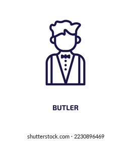 butler icon from professions collection. Thin linear butler, dish, catering outline icon isolated on white background. Line vector butler sign, symbol for web and mobile