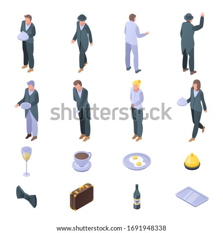 Butler icons set. Isometric set of butler vector icons for web design isolated on white background