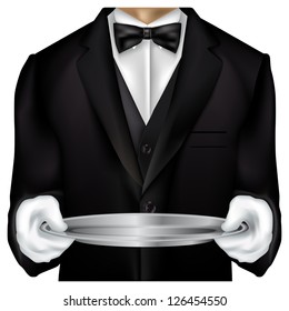 Butler torso dressed in tux isolated on white