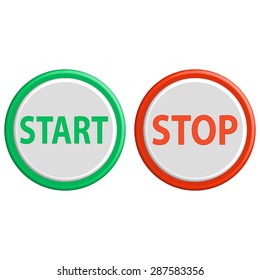 Butoon stop, start colorful 3d buttons. Vector illustration.