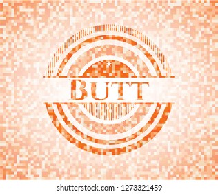 Butt abstract emblem, orange mosaic background