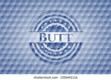 Butt blue polygonal badge.