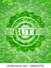 Butt green emblem with triangle mosaic background