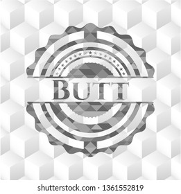 Butt grey badge with geometric cube white background