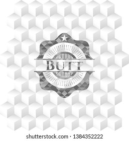Butt grey badge with geometric cube white background