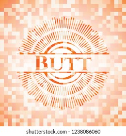 Butt orange tile background illustration. Square geometric mosaic seamless pattern with emblem inside.