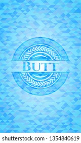 Butt realistic sky blue emblem. Mosaic background