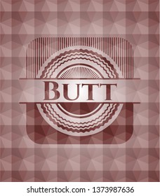 Butt red emblem with geometric pattern background. Seamless.
