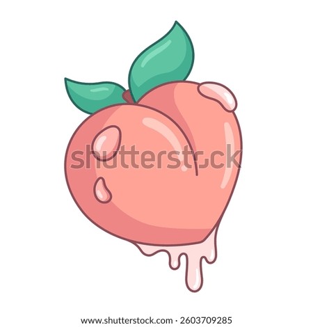 Butt shaped juicy peach, simple funny cartoon drawing