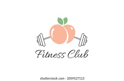 Butt shaped peach with Barbell vector illustration. Logo for fitness club and gym.