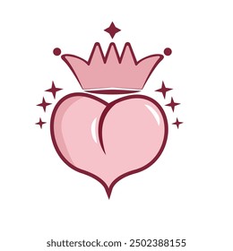 Pfirsich in Stumpfform mit Krone. Lustige und sexy Vektorgrafik. Queen Butt Peace Illustration