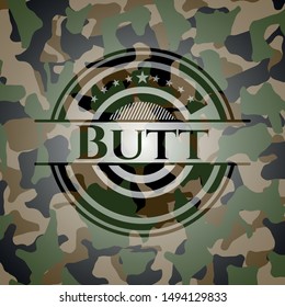 Butt written on a camouflage texture. Vector Illustration. Detailed.