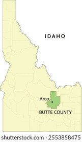 Butte County and city of Arco location on Idaho state map