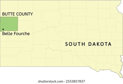 Butte County and city of Belle Fourche location on South Dakota state map