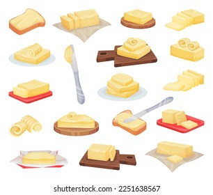 Butter Block with Knife for Bread Spreading Big Vector Set