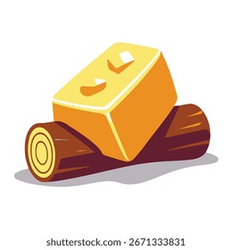 Butter Block Resting on Rustic Wooden Log