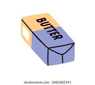 Butter block, wrapped bar piece. Milk dairy creamy product packed in package, paper wrapping. Whole ingredient. Natural solid spread icon. Flat vector illustration isolated on white background