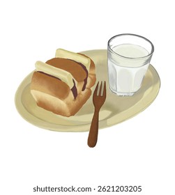 Uma manteiga, leite brad, café da manhã, sobremesa