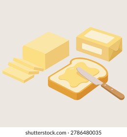 Butter and bread illustration featuring breakfast dairy food cooking and bakery concept for restaurant kitchen and nutrition design projects