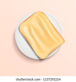 Butter bread on plate concept background. Realistic illustration of butter bread on plate vector concept background for web design