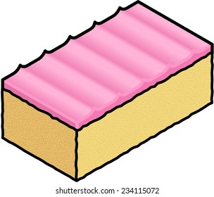 A butter cake with pink icing.