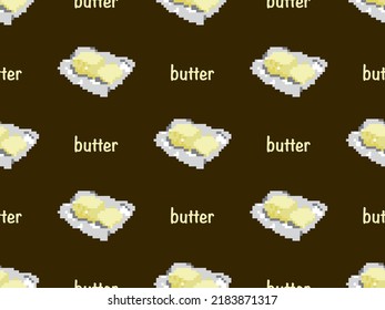 Butter cartoon character seamless pattern on yellow background. Pixel style