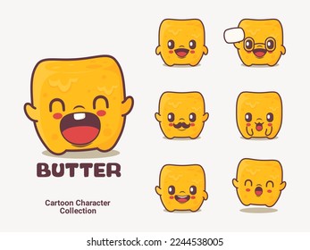 butter cartoon. vector illustration with different expressions