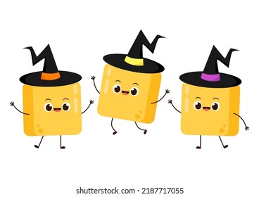 Butter character design. Butter logo design. Butter on white background. Butter cartoon in a witch hat.