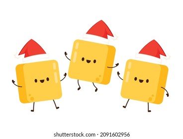 Butter character design. Butter on white background. Santa Claus hat