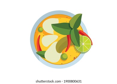 Butter Chicken Curry. Murgh Makhani With Tender Chicken Breast, Cream, Butter Honey Vector Illustration Isolated On White Background