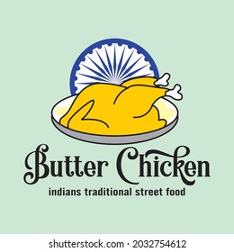 butter chicken food logo - indian street food - traditional culinary - for business mascot brand