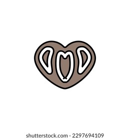Butter cookies in love shape color fill icon, world cuisine vector illustration in trendy style. Editable graphic resources for many purposes.