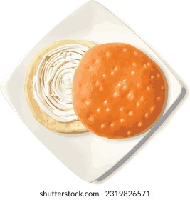 Pan de crema de mantequilla. El pan es suave y está lleno de mantequilla. La mantequilla se puede mezclar con mermeladas como fresas, arándanos, arándanos. Una buena elección para el desayuno americano. Fotos y vectores