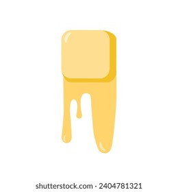 Butter cube vector. Butter on white background. whole and melted butter on a white background. vector illustration.