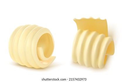 Ilustración vectorial 3d de curl de mantequilla. Baños de verdura margarina o vegetal vegetal, productos lácteos criollos laminados, icono aislado en fondo blanco