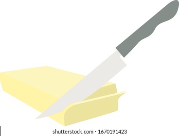 Butter cutting, illustration, vector on white background.