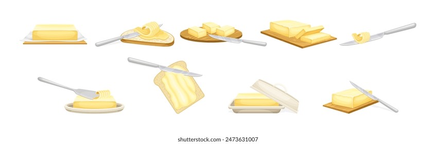 Butter as Dairy Product of Fat and Protein Vector Set