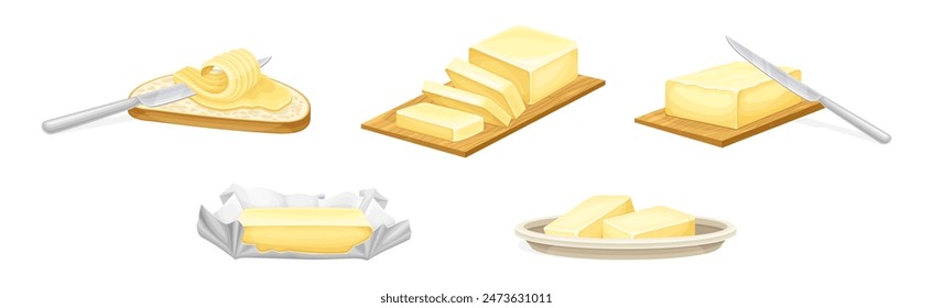 Butter as Dairy Product of Fat and Protein Vector Set