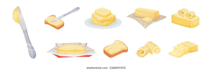 Butter as Dairy Product Made of Milk or Cream Vector Set