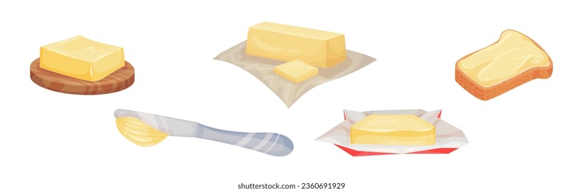 Butter as Dairy Product Made of Milk or Cream Vector Set