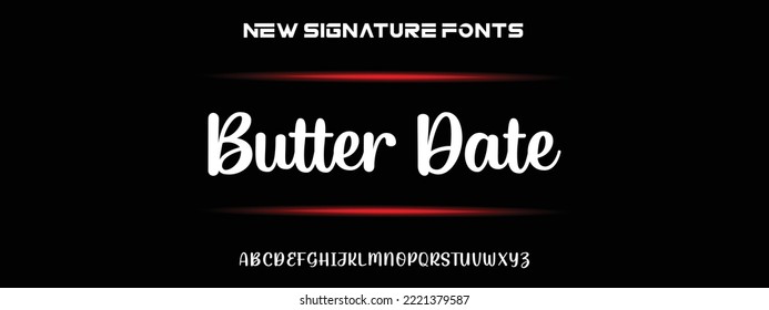 Butter Date Hand drawn calligraphic vector monoline font. Distress signature letters. Modern script calligraphy type. ABC typography latin signature alphabet.