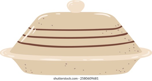 Butter dish featuring a lid, placed on a tray, preserving butter in a fresh and spreadable state, perfect for enhancing breakfast or teatime experiences