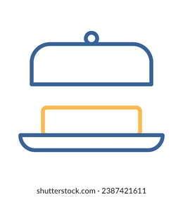 Mantequilla en plato de mantequilla con icono vectorial de tapa abierta. Signo de producto lácteo. Símbolo gráfico para cocinar diseño de sitio web y aplicaciones, logotipo, aplicación, interfaz de usuario