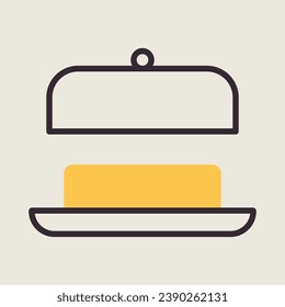 Mantequilla en plato de mantequilla con icono vectorial de tapa abierta. Signo de producto lácteo. Símbolo gráfico para cocinar diseño de sitio web y aplicaciones, logotipo, aplicación, interfaz de usuario
