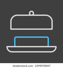 Butter in butter dish with open lid vector on dark background icon. Dairy product sign. Graph symbol for cooking web site and apps design, logo, app, UI
