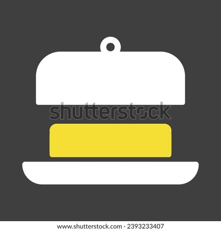 Butter in butter dish with open lid vector on dark background icon. Dairy product sign. Graph symbol for cooking web site and apps design, logo, app, UI